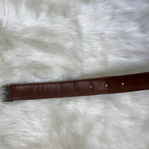 Brown Genuine Leather Textured Belt Silver Tone Buckle 34" Total Made in Taiwan - Picture 8 of 8
